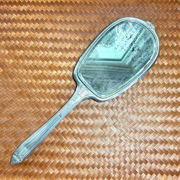 Vintage Wallace Silverplate Hand Mirror – Art Deco Vanity Mirror with Etched “E” - Picture 1 of 14